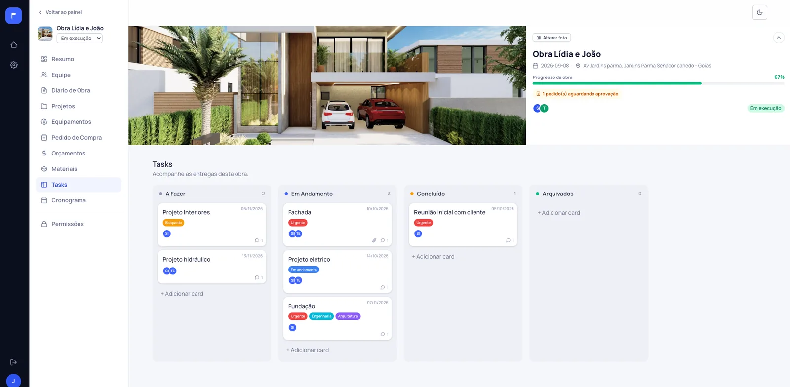 Quadro de tasks do Pantheon com colunas e cartões com responsáveis e prazos